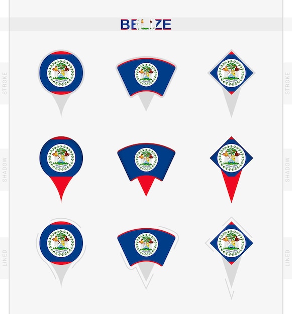 Belize vlag set locatie pin iconen van belize vlag