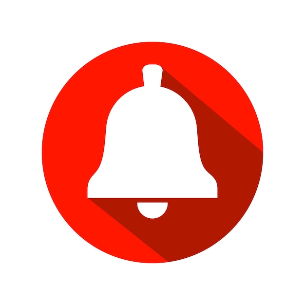 Icona del pulsante campanello. campanello di notifica in un cerchio rosso. modello bell web simbolo app, interfaccia utente, logo. vettore