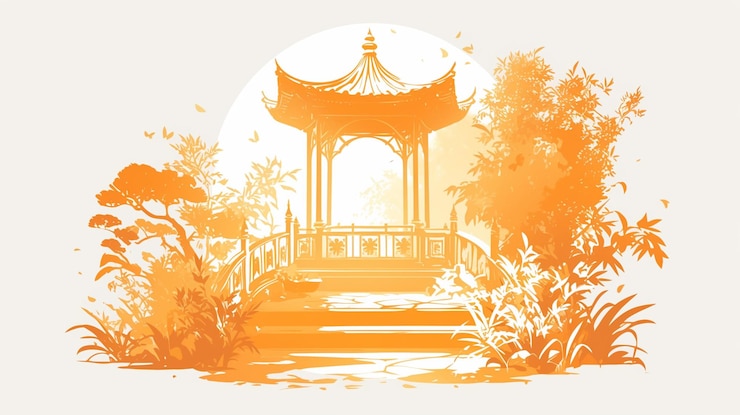 Vector bell pavilions in temples