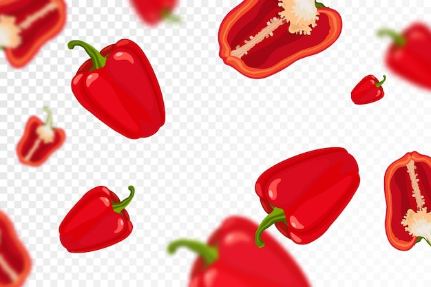 Vector bell pepper background flying or falling sweet pepper isolated on transparent background can be used for advertising packaging banner poster print flat design vector illustration