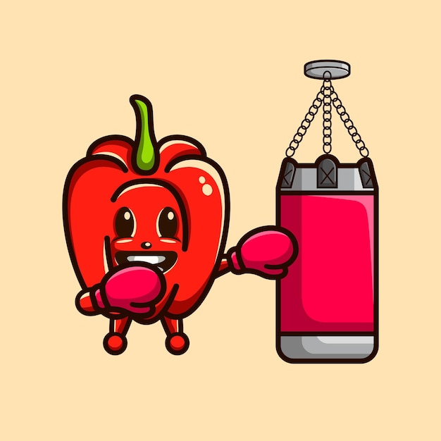 Disegno del logo del personaggio mascotte carino boxe peperone