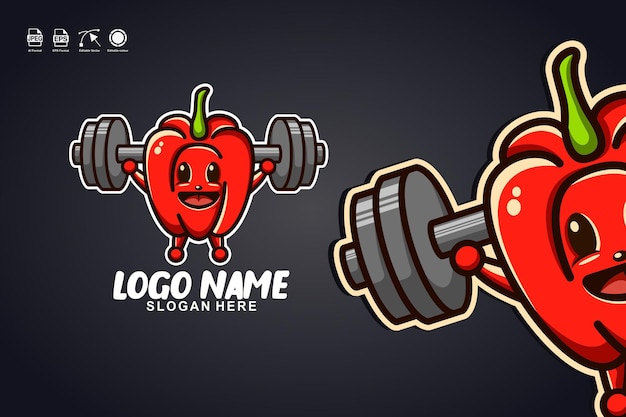 bell pepper fitness cute mascot character logo design