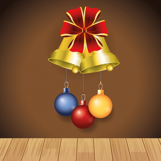 Bell ribbon sphere merry christmas celebration icon