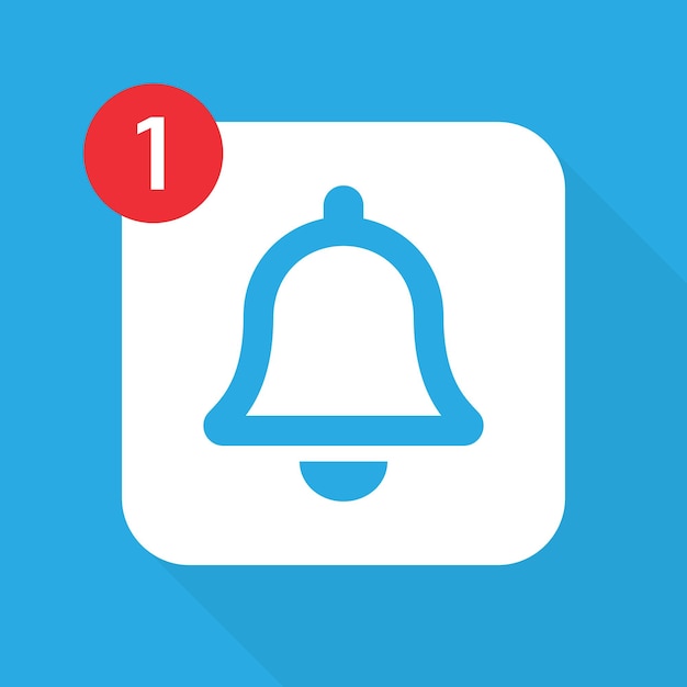 Bell with notification vector icon. Notification symbol on blue background. Vector illustration EPS 10