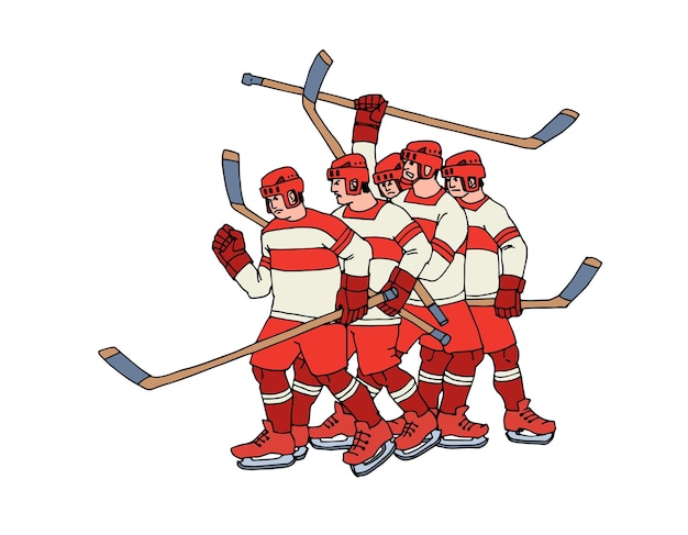 The  belligerent five hockey players. Ice knights.