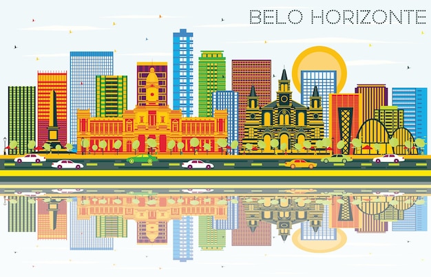 Belo horizonte brazilië skyline met kleur gebouwen, blauwe lucht en reflecties. vectorillustratie. zakelijk reizen en toerisme concept met moderne architectuur.