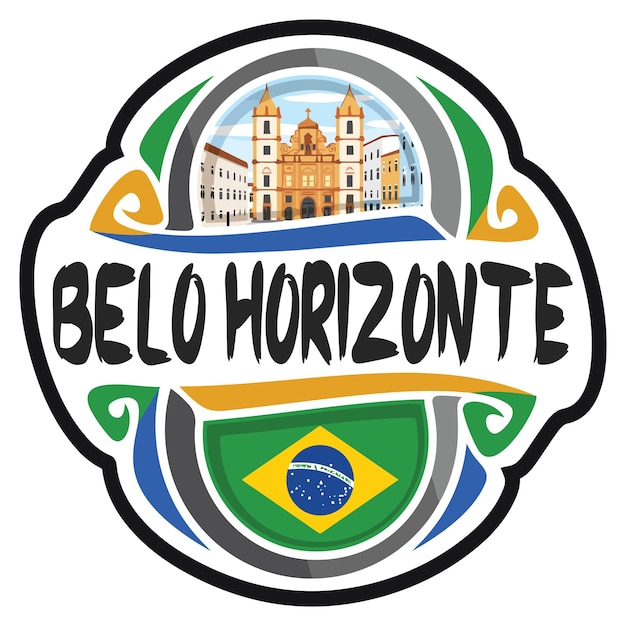 Belo Horizonte Brazilië Vlag Reizen Souvenir Sticker Skyline Logo Badge Stempel Zegel Embleem Vector