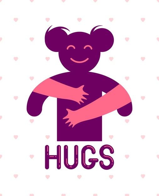 Vector beloved woman with care hands of a lover or friend hugging her around from behind, vector icon logo or illustration in simplistic symbolic style.