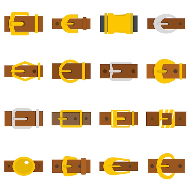 Vector belt buckles icons set in flat style