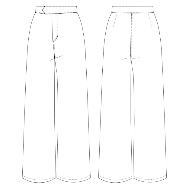 belted wide leg sailor palazzo pant trouser template technical drawing flat sketch cad mockup fashio