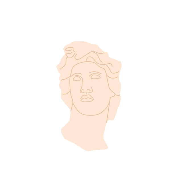 벨베데레 아폴로 머리 흰색 배경에 고립 된 골동품 그리스 조각 대리석 또는 그리스 신의 석고 동상