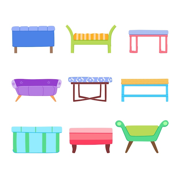 Bench bedroom set cartoon vector illustration