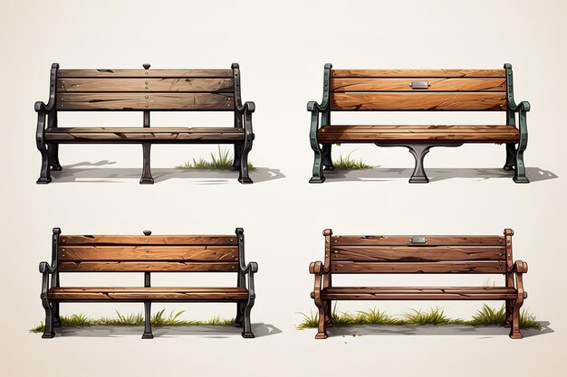 Вектор Банка из дерева и металла современная парковая и садовая мебель в стиле лофт 3d рендеринг