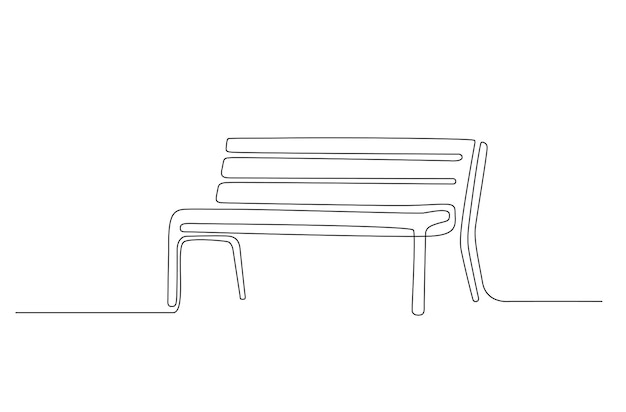 Bench in park in line art style Continuous One line minimalism style drawing Wooden furniture for outdoor relax Single line illustration in perspective view Hand draw contour Doodle vector