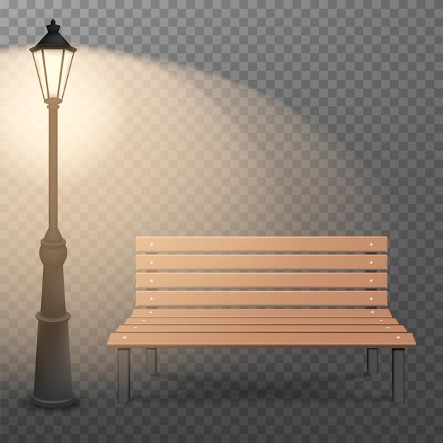 透明な背景に分離されたベンチと街灯。ベクトルイラスト。 Eps10。