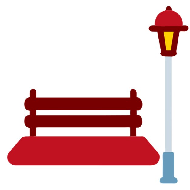 Vector bench with street light icon colored shapes