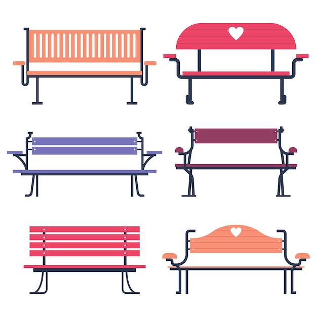 Vector benches cartoon set isolated  illustration