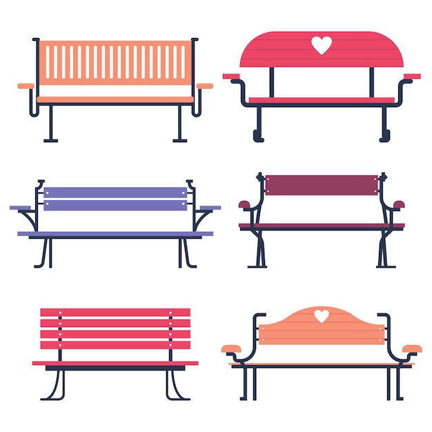 Benches cartoon set isolated  illustration