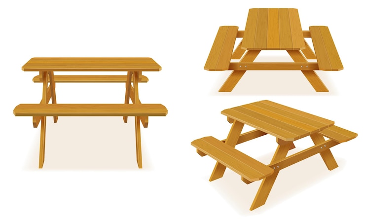 Vector benches with a picnic table in the garden or park vector illustration