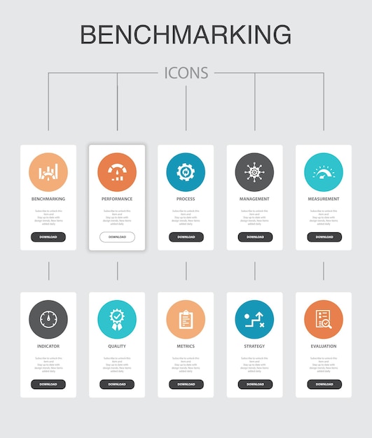 벤치마킹 인포그래픽 10단계 UI design.process, 관리, 표시기 간단한 아이콘
