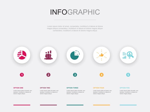 Benchmarking performance process management measurement icons Infographic design layout design template Creative presentation concept with 5 steps