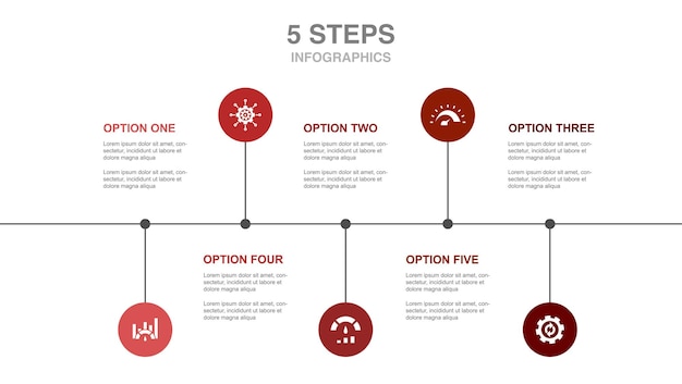 Benchmarking performance process management meting iconen infographic design layout template creatief presentatieconcept met 5 stappen