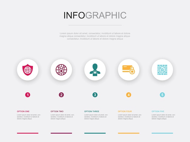 Benchmarking prestatie procesbeheer meting iconen Infographic ontwerp lay-out ontwerpsjabloon Creatief presentatieconcept met 5 stappen