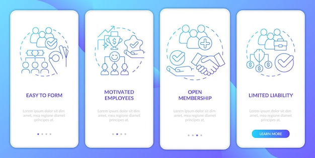 Benefits of coops blue gradient onboarding mobile app screen