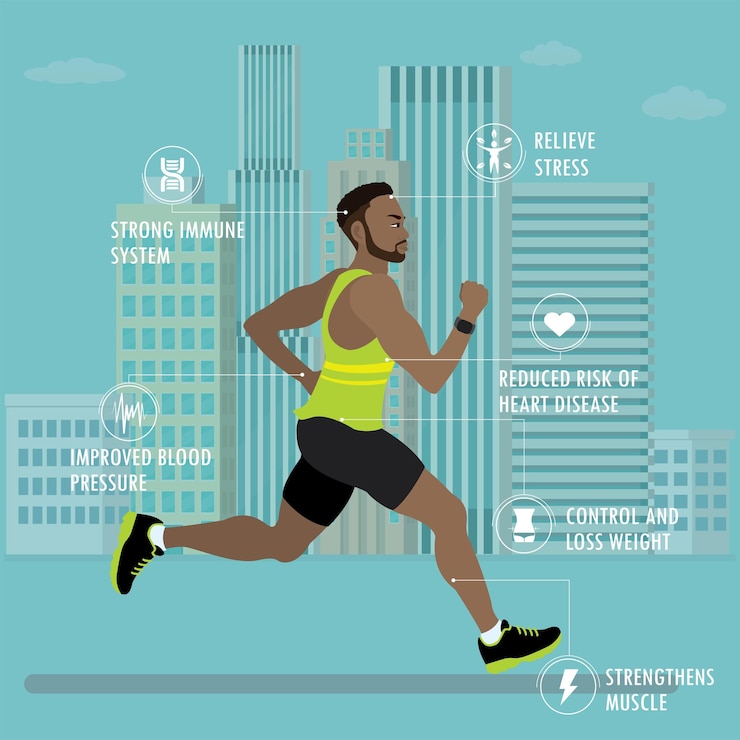Vector benefits of jogging fitness sport and healthcare concept vector