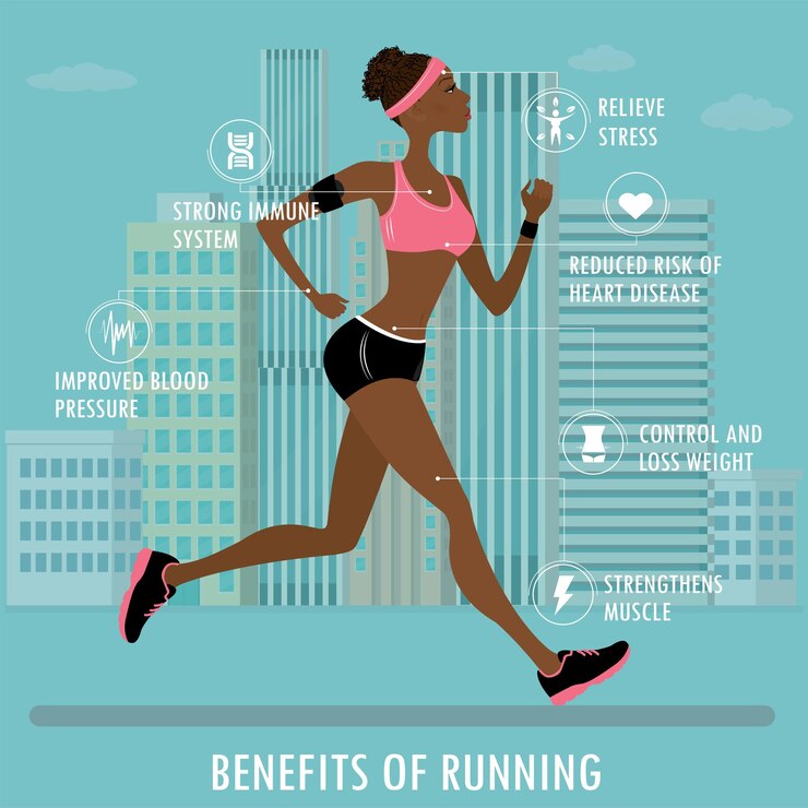 Vector benefits of jogging fitness sport and healthcare concept vector