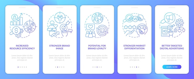 Benefits of market segmentation blue gradient onboarding mobile app screen