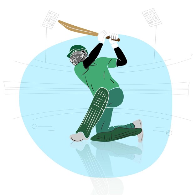 Vector bengaalse batsman speelt actie op stadion in jersey illustratie vector geïsoleerde achtergrond