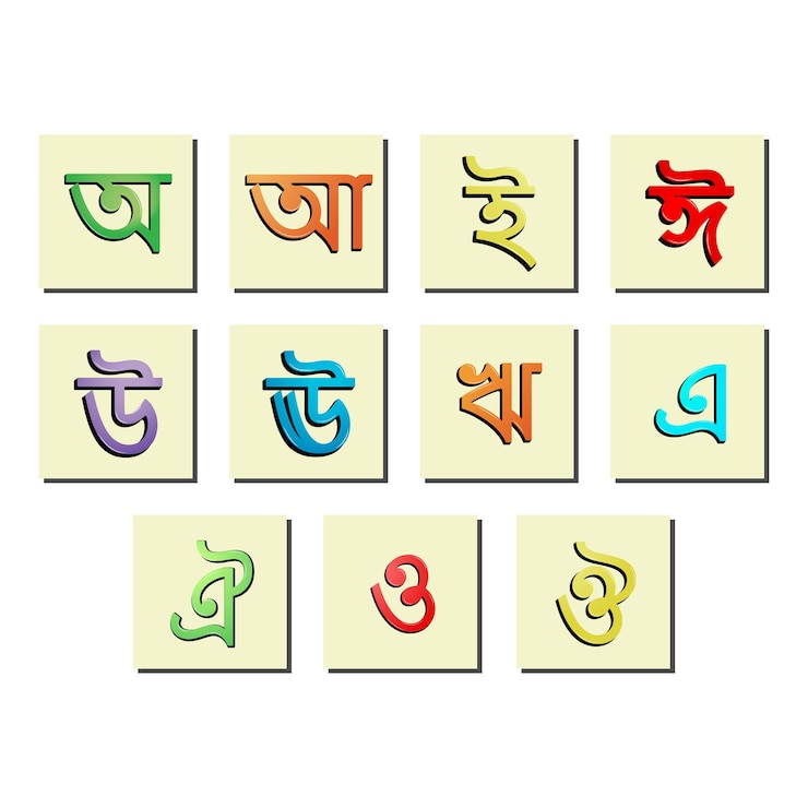 वेक्टर bengali fonts isolated on white background in different colors vector illustration