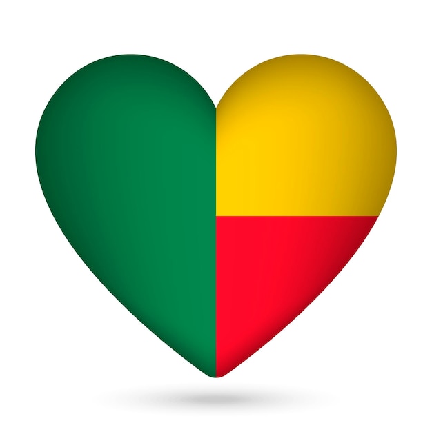 Benin flag in heart shape Vector illustration