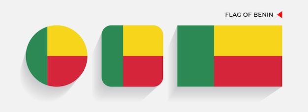 Benin flags arranged in round square and rectangular shapes