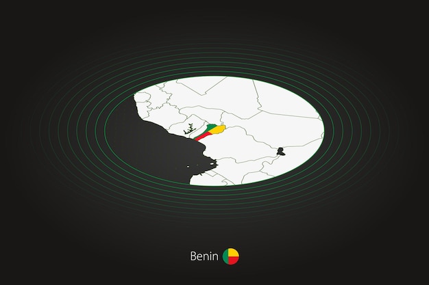 Vettore mappa del benin in mappa ovale di colore scuro con i paesi vicini