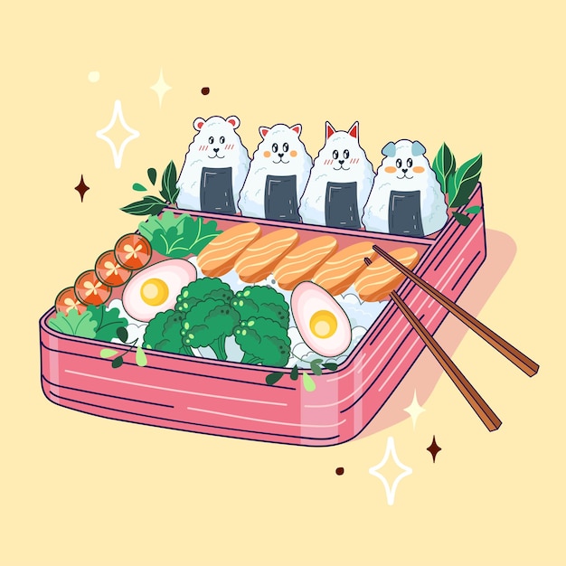 Premium Vector Bento box in kawaii style cute colorful