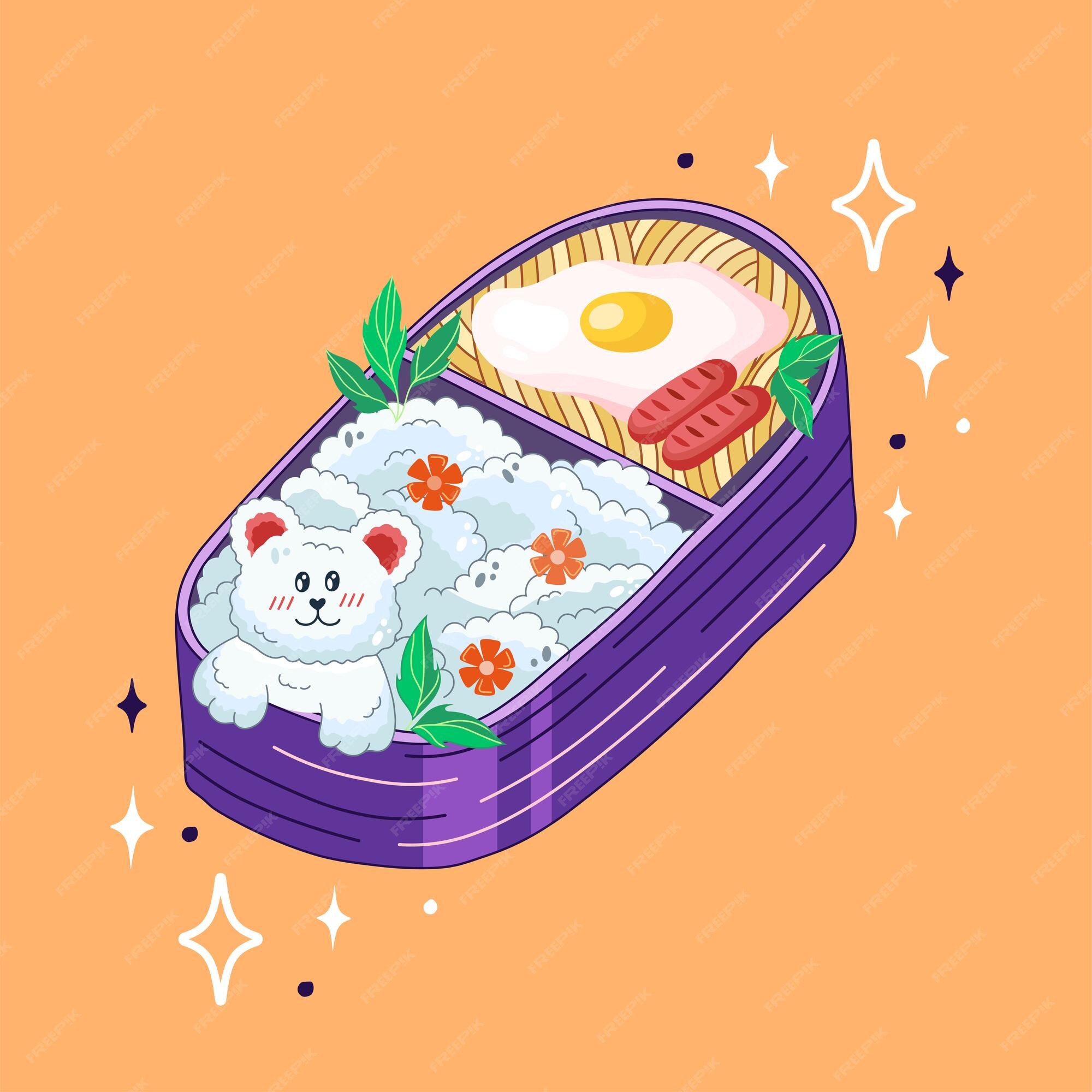 Premium Vector  Bento box in kawaii style cute colorful illustration  japanese food in a lunch box anime and chibi