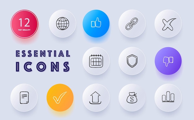 Beoordeling en evaluatie icon set Beoordelingsschaal testpapieren prestatieanalyse Feedback Neomorphism stijl Vector lijn icoon voor Business en Reclame