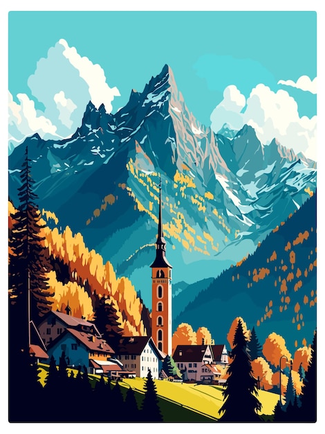 Vector berchtesgaden germany vintage travel poster souvenir postcard portrait painting wpa illustration