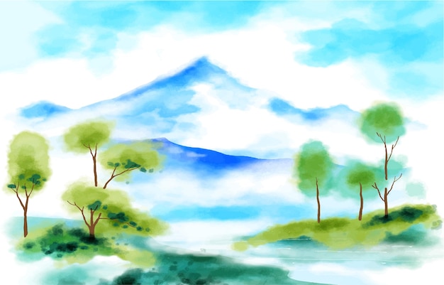 berg aquarel landschap vector achtergrond