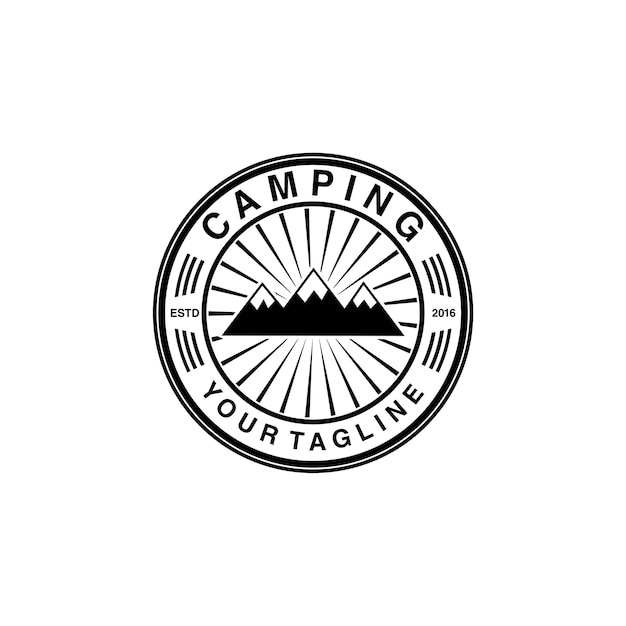 berg camping badge vector logo ontwerp