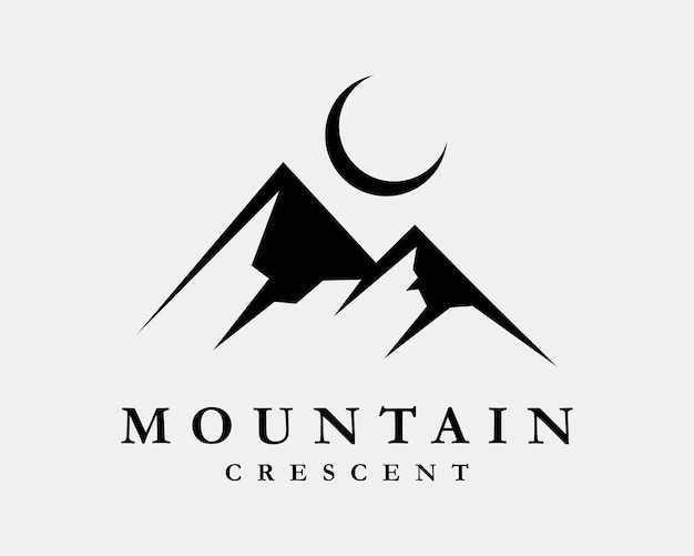 Berg Crescent Moon Peak Hill Landschap Maanlicht Maansverduistering Landschap Vector Logo Design