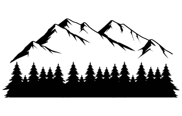 Vector berg en bos in silhouet