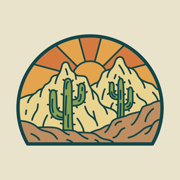 Berg en cactus grafisch de t-shirtontwerp van de illustratie vectorkunst