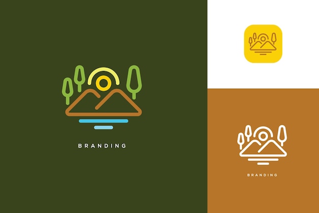 Berg en landschap Vector Logo Landscaping Concept