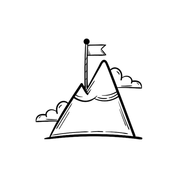 Berg en vlag doodle lijn pictogram abstracte schets illustratie voor zakelijke doelstelling doelrealisatie