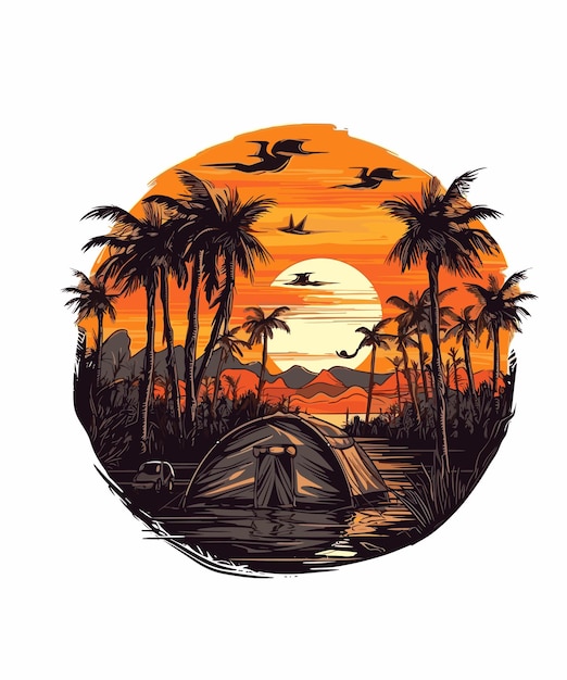 Berg illustratie outdoor jungle avontuur T-shirt ontwerp