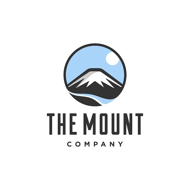 berg logo berglandschap met rivier lucht en zon Illustratie badge logo ontwerp