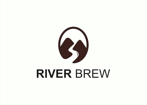 Berg met rivier logo ontwerp vector silhouet illustratie